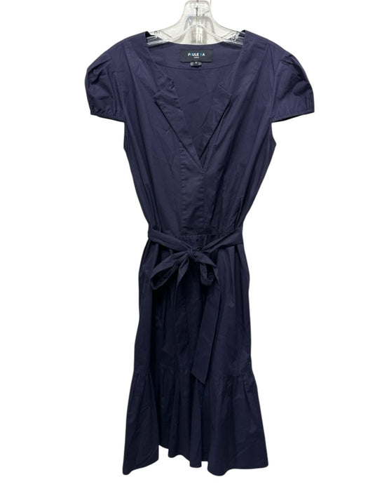 Paule Ka Size 42/M Dark Purple Cotton Blend Short Sleeve Tiered Midi Dress Dark Purple / 42/M