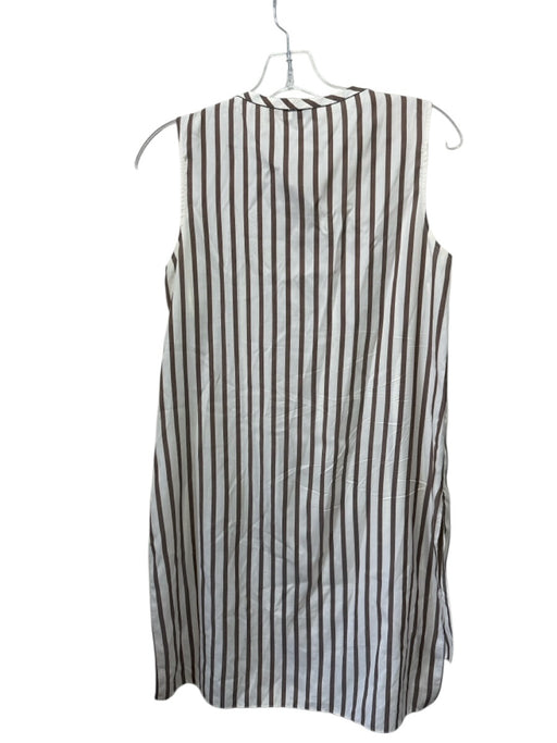 Brunello Cucinelli Size S Brown & Cream Silk Sleeveless Stripe Buttons Dress Brown & Cream / S