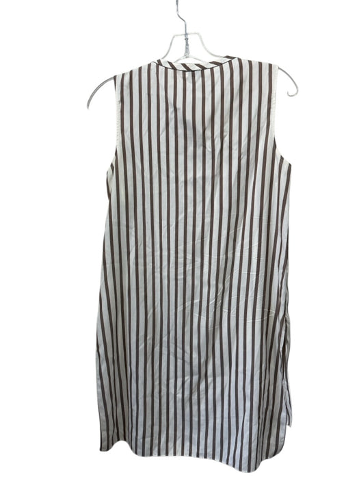 Brunello Cucinelli Size S Brown & Cream Silk Sleeveless Stripe Buttons Dress Brown & Cream / S