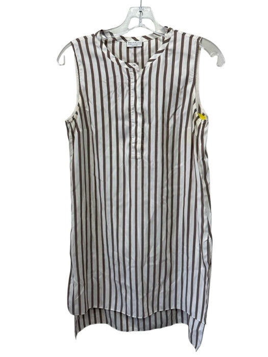 Brunello Cucinelli Size S Brown & Cream Silk Sleeveless Stripe Buttons Dress Brown & Cream / S