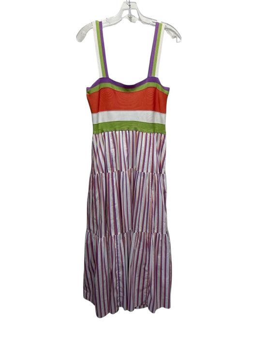 Tanya Taylor Size M Orange, Purple, Green Cotton Blend Sleeveless Striped Dress Orange, Purple, Green / M