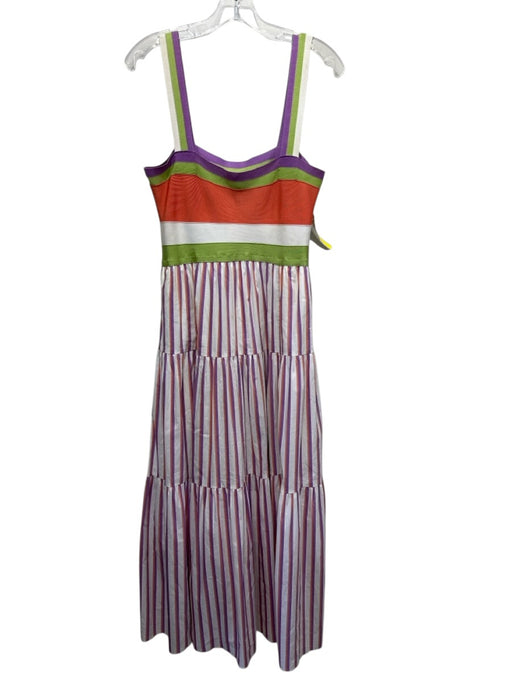 Tanya Taylor Size M Orange, Purple, Green Cotton Blend Sleeveless Striped Dress Orange, Purple, Green / M