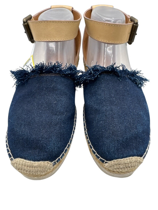 See By Chloe Shoe Size 39 Blue & Beige Canvas Ankle Buckle Platform Espadrille Blue & Beige / 39