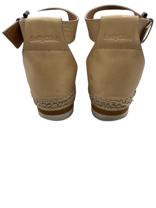 See By Chloe Shoe Size 39 Blue & Beige Canvas Ankle Buckle Platform Espadrille Blue & Beige / 39