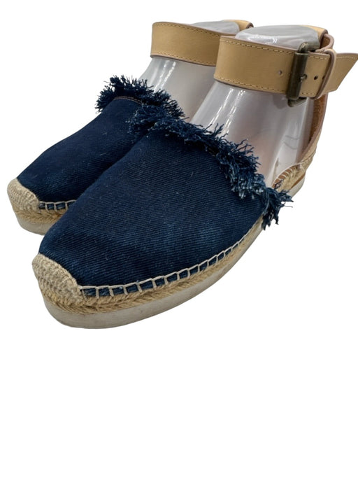 See By Chloe Shoe Size 39 Blue & Beige Canvas Ankle Buckle Platform Espadrille Blue & Beige / 39