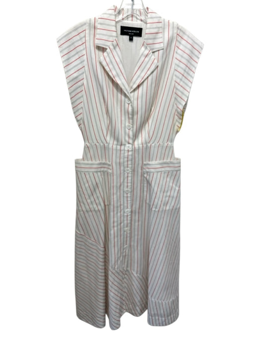 Hilton Hollis Size 4 White, Red, Gray Cotton Cap Sleeve Striped Pockets Dress White, Red, Gray / 4