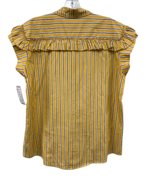 A Shirt Thing Size S Yellow, Navy & White Cotton Ruffle Cap Sleeve Striped Top Yellow, Navy & White / S
