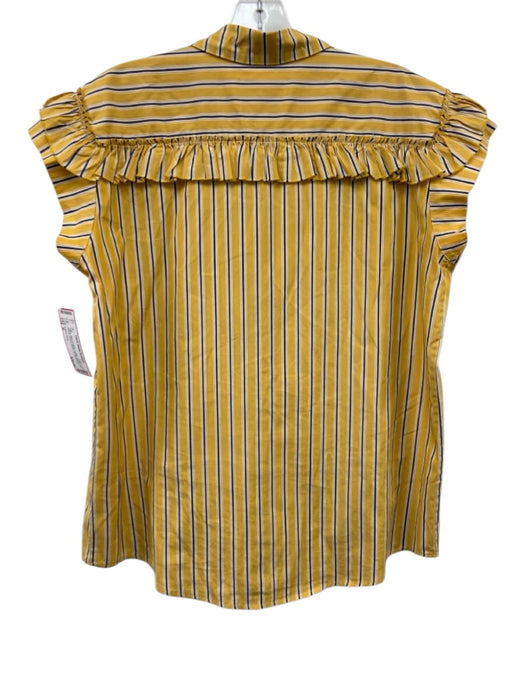 A Shirt Thing Size S Yellow, Navy & White Cotton Ruffle Cap Sleeve Striped Top Yellow, Navy & White / S