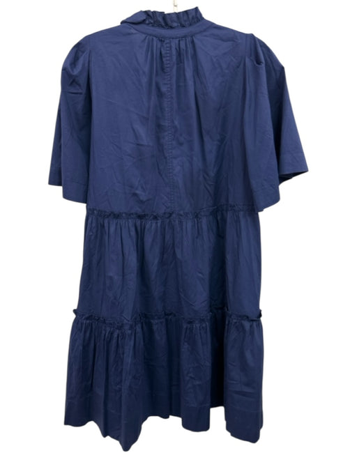 Sea New York Size 4 Navy Cotton Short Sleeve Split Neck pleats Knee length Dress Navy / 4