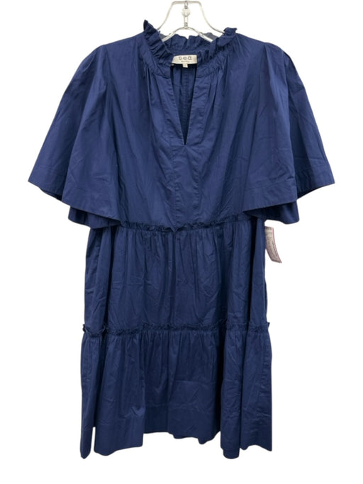 Sea New York Size 4 Navy Cotton Short Sleeve Split Neck pleats Knee length Dress Navy / 4