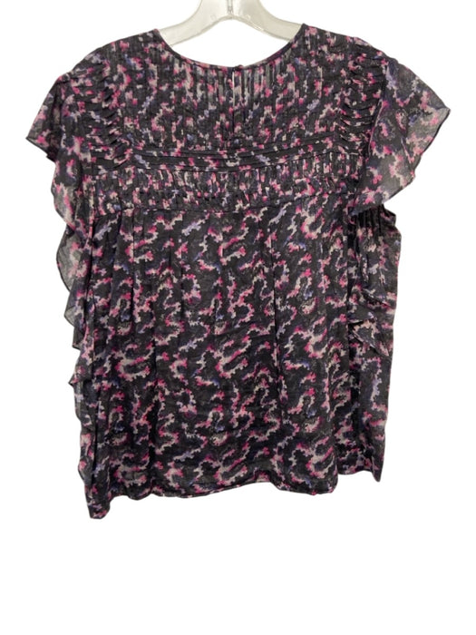 Isabel Etoile Marant Size 34 Gray & Purple Cotton Ruffle Cap Sleeve Pleats Top Gray & Purple / 34