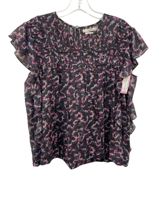 Isabel Etoile Marant Size 34 Gray & Purple Cotton Ruffle Cap Sleeve Pleats Top Gray & Purple / 34