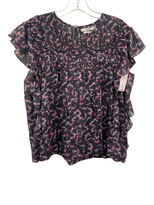 Isabel Etoile Marant Size 34 Gray & Purple Cotton Ruffle Cap Sleeve Pleats Top Gray & Purple / 34
