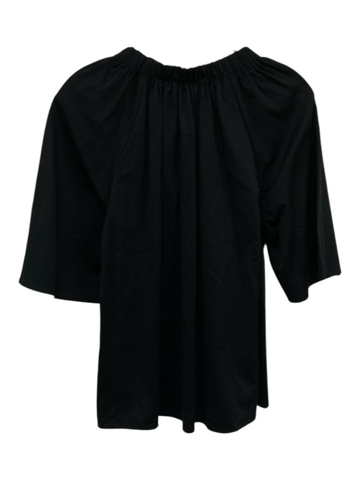 Abbey Glass Size M Black Cotton Split Neck Short Sleeve Elastic Neck Top Black / M