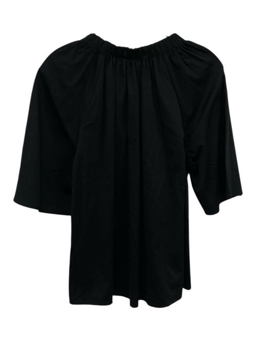Abbey Glass Size M Black Cotton Split Neck Short Sleeve Elastic Neck Top Black / M