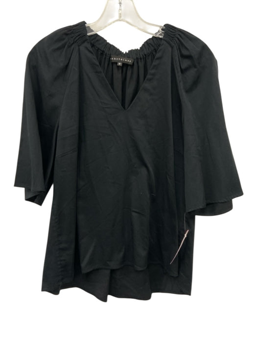 Abbey Glass Size M Black Cotton Split Neck Short Sleeve Elastic Neck Top Black / M