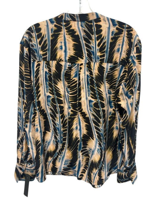 Ulla Johnson Size 4 Blue, Black & Beige Silk Long Sleeve Tie Dye Half Button Top Blue, Black & Beige / 4