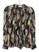 Ulla Johnson Size 4 Blue, Black & Beige Silk Long Sleeve Tie Dye Half Button Top Blue, Black & Beige / 4