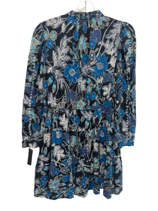 Ulla Johnson Size 6 Blue, Black, White Cotton Blend Long Sleeve Floral Dress Blue, Black, White / 6