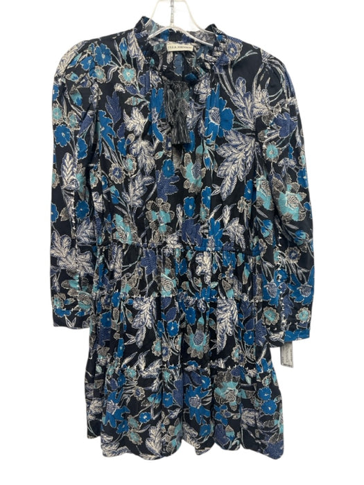 Ulla Johnson Size 6 Blue, Black, White Cotton Blend Long Sleeve Floral Dress Blue, Black, White / 6