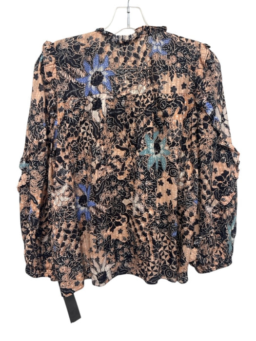 Ulla Johnson Size 6 Orange, Blue, Black Cotton Blend Long Balloon Sleeve Top Orange, Blue, Black / 6