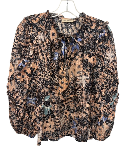 Ulla Johnson Size 6 Orange, Blue, Black Cotton Blend Long Balloon Sleeve Top Orange, Blue, Black / 6
