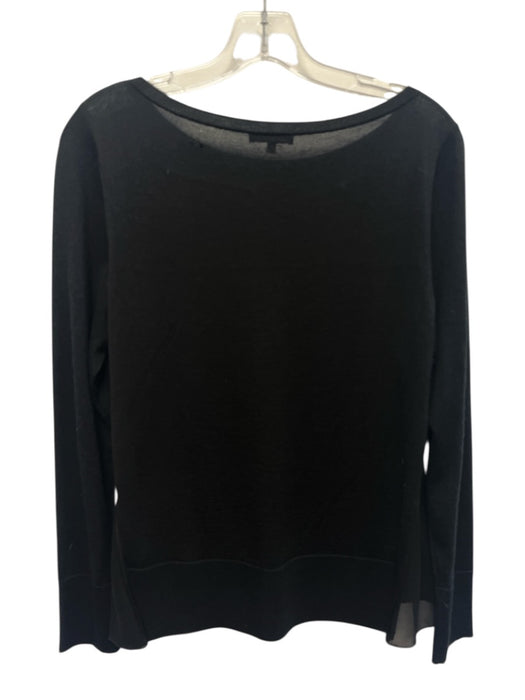 Lafayette 148 Size M Black Cashmere & Silk Long Sleeve Sheer Panel Boat Neck Top Black / M