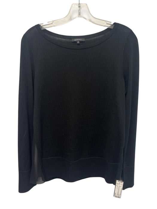 Lafayette 148 Size M Black Cashmere & Silk Long Sleeve Sheer Panel Boat Neck Top Black / M