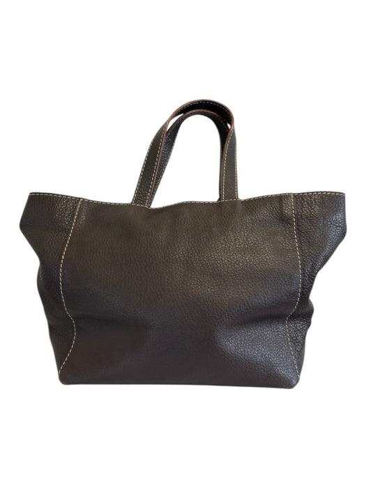 Loxwood Dark Brown Leather Pebbled Contrast Stitch Tote Tassel Detail Bag Dark Brown