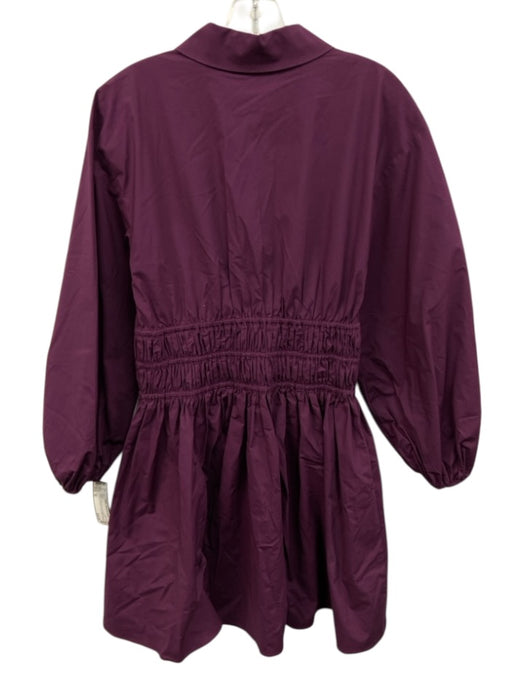 Maje Size 38 Purple Cotton Blend Long Balloon Sleeve 1/2 Button Collared Dress Purple / 38