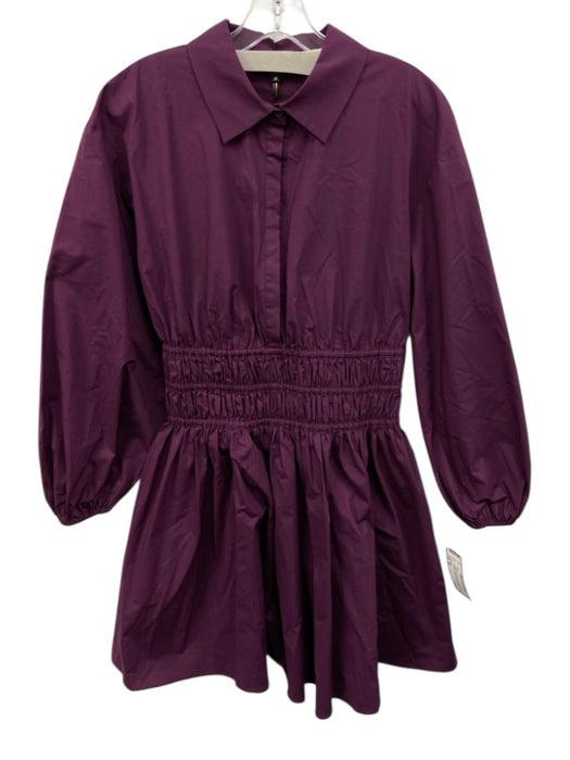 Maje Size 38 Purple Cotton Blend Long Balloon Sleeve 1/2 Button Collared Dress Purple / 38