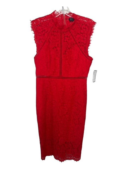 Bardot Size 8 Red Viscose Blend Lace Overlay Cap Sleeve Below Knee Sheath Dress Red / 8