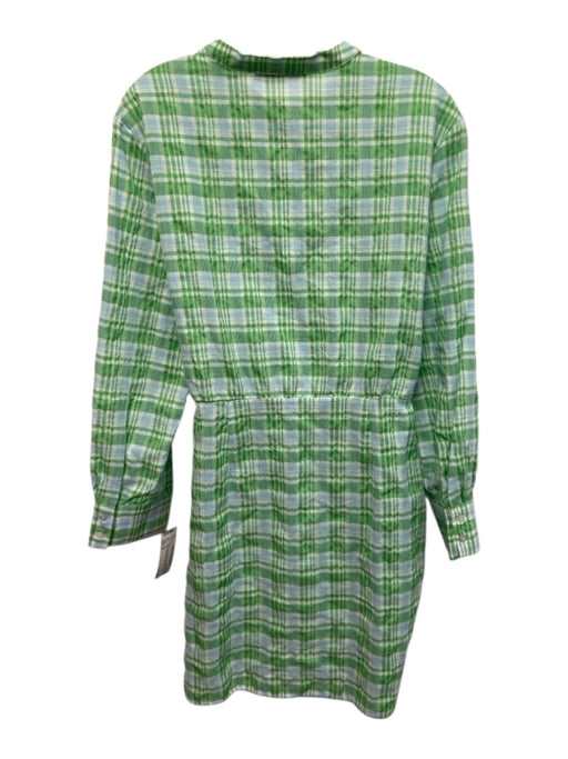 MNG Size 8 Green, Blue, White Cotton Blend Long Sleeve Plaid Button Up Dress Green, Blue, White / 8