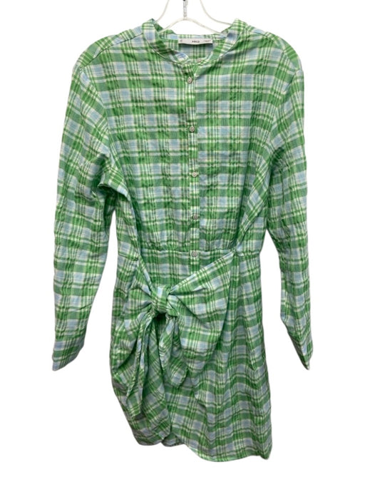 MNG Size 8 Green, Blue, White Cotton Blend Long Sleeve Plaid Button Up Dress Green, Blue, White / 8