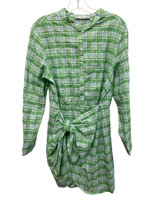 MNG Size 8 Green, Blue, White Cotton Blend Long Sleeve Plaid Button Up Dress Green, Blue, White / 8
