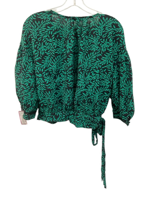 Joie Size XL Green & Black Cotton Blend Long Sleeve Leaf Pattern Wrap Top Green & Black / XL