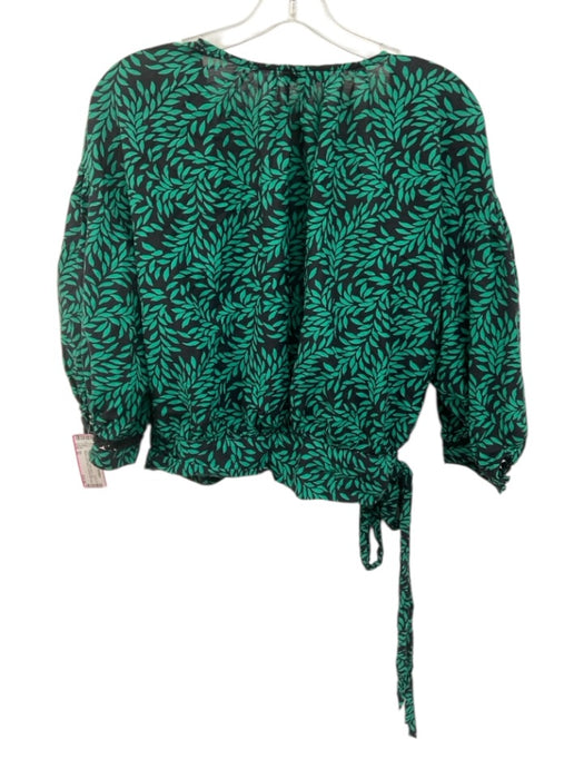 Joie Size XL Green & Black Cotton Blend Long Sleeve Leaf Pattern Wrap Top Green & Black / XL