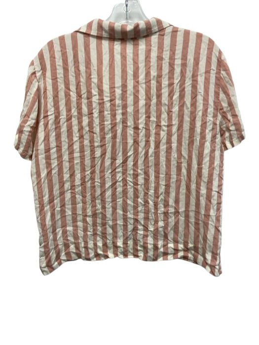 Reformation Size M Pink & White Tencel Elastic Waist Striped Button Up Short Set Pink & White / M