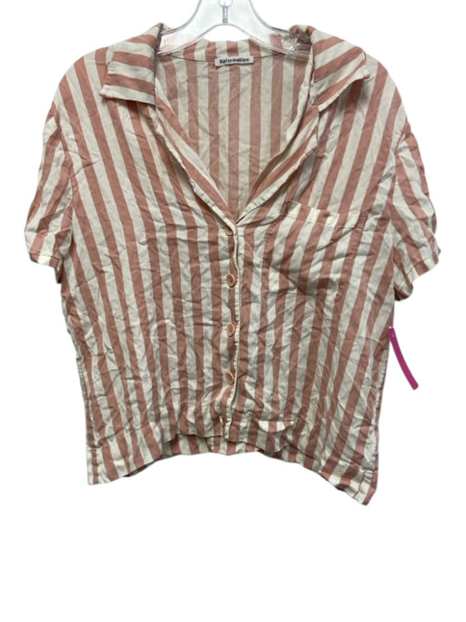 Reformation Size M Pink & White Tencel Elastic Waist Striped Button Up Short Set Pink & White / M