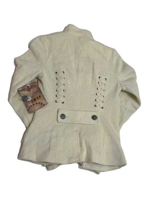 We The Free Size 0 Cream Cotton Grommet Laced Detail Double Breast Jacket Cream / 0