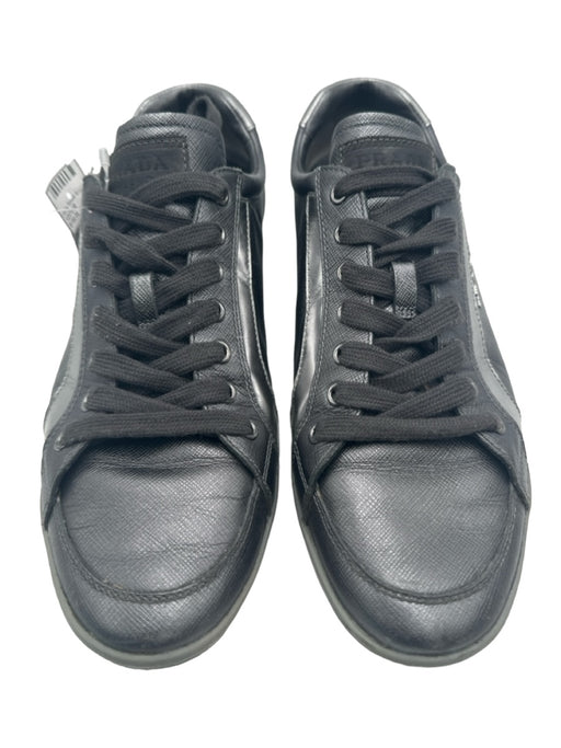 Prada Sport Shoe Size 40 Silver & Gray Saffiano Leather Laces Low Top Sneakers Silver & Gray / 40