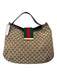 Gucci Brown Canvas Monogram Snap Shoulder Bag Leather trim Bag Brown