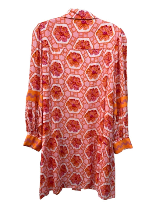 Emily McCarthy Size L Pink, Orange & White Polyester Floral Long Sleeve Dress Pink, Orange & White / L