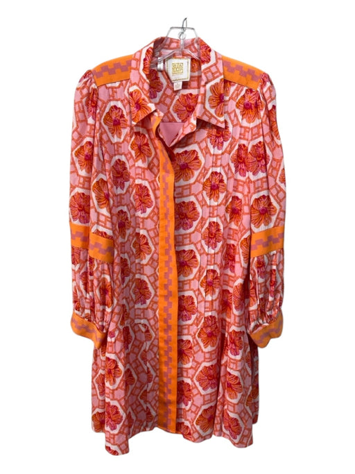 Emily McCarthy Size L Pink, Orange & White Polyester Floral Long Sleeve Dress Pink, Orange & White / L