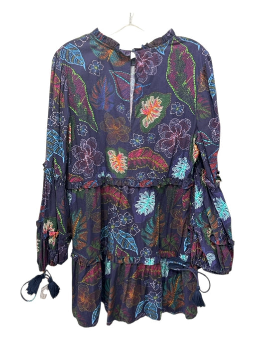 Allison New York Size L Navy Blue, Purple, Multi Cotton Long Sleeve Tiered Dress Navy Blue, Purple, Multi / L