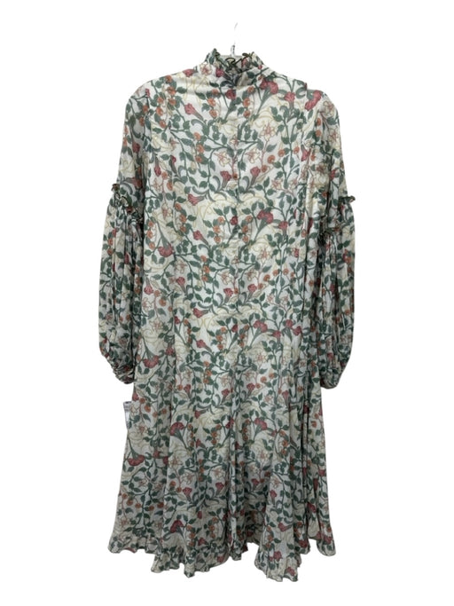 KLEID Size M Beige, Green, Red Cotton Blend Ruffle Collar Floral Dress Beige, Green, Red / M