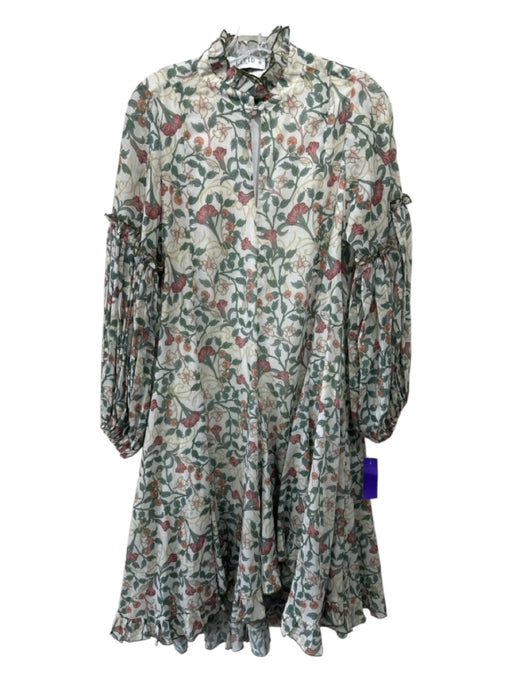 KLEID Size M Beige, Green, Red Cotton Blend Ruffle Collar Floral Dress Beige, Green, Red / M