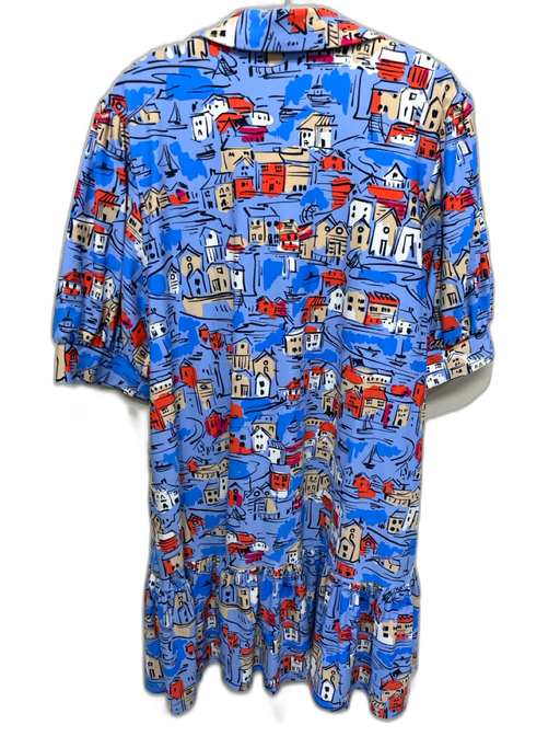 Jude Connally Size Large blue, beige, orange Nylon Blend Half Puff Sleeve Dress blue, beige, orange / Large