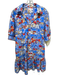 Jude Connally Size Large blue, beige, orange Nylon Blend Half Puff Sleeve Dress blue, beige, orange / Large