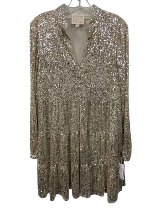 Sail To Sable Size M Cream White Polyester Blend Fully Sequined V Neck Dress Cream White / M